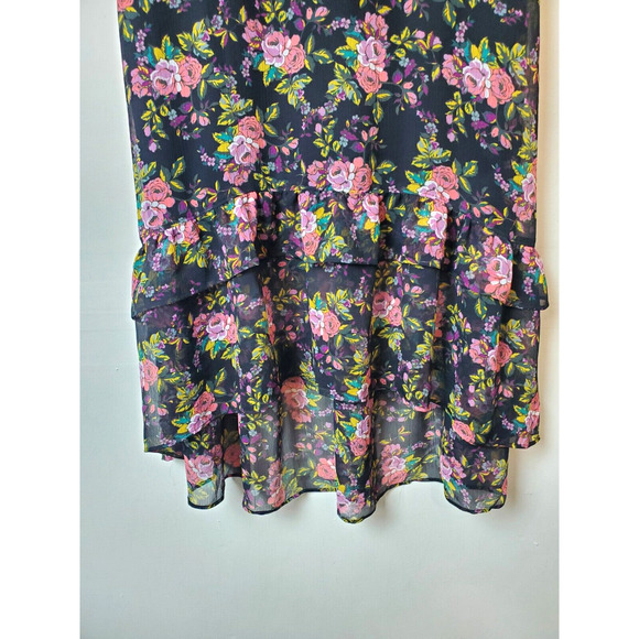 Express Midi Dress Womens Medium Black Floral Chiffon Party Flutter Sleeve - Picture 2 of 13